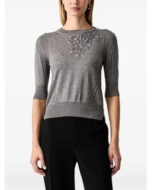 Ermanno Scervino Lace-Appliqué Pointelle-Knit Jumper - Grey
