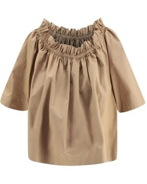 Saint Laurent Ruffled Gathered Top - Natural