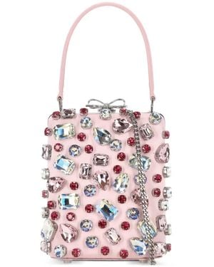 Self-Portrait Mini Bow Crystal-Embellished Tote Bag - White