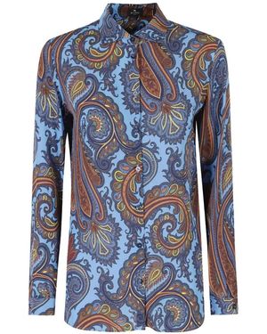 Etro Paisley-Print Silk Shirt - Blue