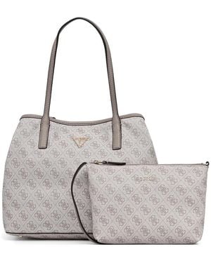 Guess Victtoria Monogram-Pattern Logo-Plaque Tote Bag - Grey