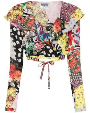 Moschino Abstract-Pattern Print Wrap Top - Yellow