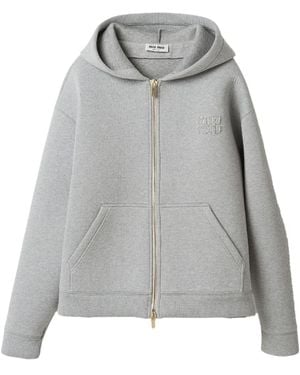 Miu Miu Logo-appliqué Cotton Hoodie - Grey
