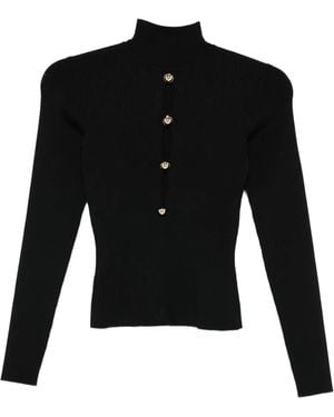 Self-Portrait Long-Sleeve Ribbed-Knit Top - Black