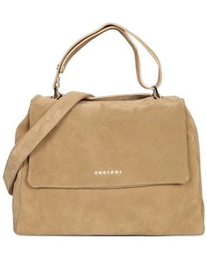 Orciani Sac Cabas En Daim À Plaque Logo - Natural
