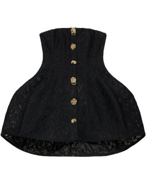 Blumarine Floral-Lace Strapless Mini Dress - Black