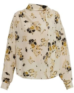 Isabel Marant Floral-Print Tie-Neck Top - Natural