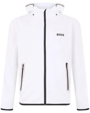 BOSS Logo-Print Zip-Up Hoodie - White