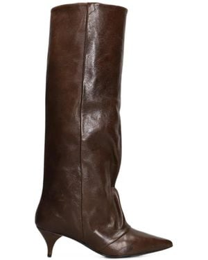 Alchimia Pointed-Toe Ruched Boots - Brown