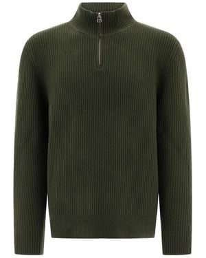 A.P.C. Ribbed Zip-Neck Sweater - Green