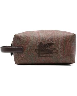 Etro Trousse Da Bagno Con Logo Ricamato - Marrone
