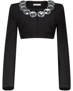 Area Cropped Embellished Wool-Twill Blazer - Black