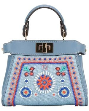 Fendi Nano Peekaboo Denim Ricamo B - Blue