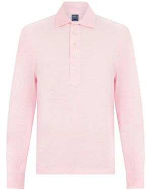 Fedeli Long-Sleeve Button-Fastening Polo Shirt - Pink