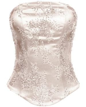 ALEXIA & ANTONIA Embellished Lace Top - White