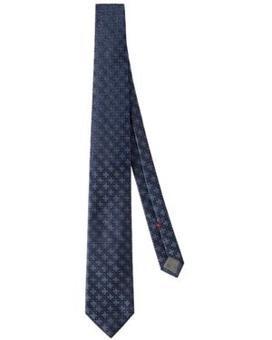 Brunello Cucinelli Silk Tie With Geometric Floral Pattern - Blue