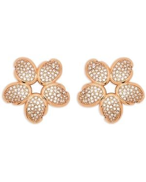 Oscar de la Renta Crystal O Flower Earrings - Natural