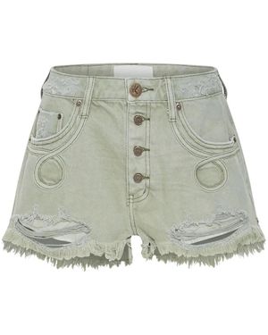One Teaspoon Le Wolves Le Loop Buttoned Frayed Shorts - Green