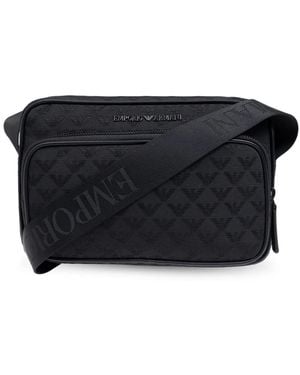 Emporio Armani Logo-Jacquard Shoulder Bag - Black