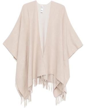 Liu Jo Logo-Patch Fringed Poncho - White
