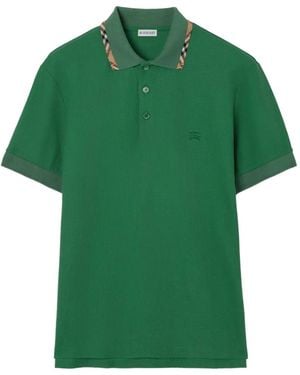 Burberry Check Trim Cotton Polo Shirt - Green