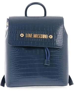 Love Moschino Crocodile-Effect Backpack - Blue