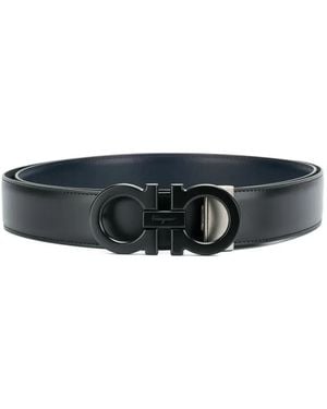 Ferragamo Double-Gancini Buckle Leather Belt - Black