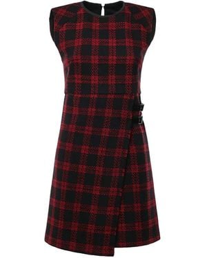 Pinko Mini Check-Pattern Buckle-Detail Dress - Red