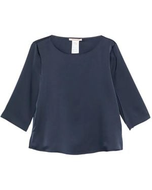 Pennyblack Satin-Finish Three-Quarter Sleeve Blouse - Blue