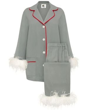 Sleeper Party Feather-Trim Pajamas - Gray