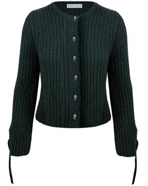 Contessa Mills Julia Lace-Up Ribbed-Knit Cardigan - Black