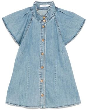 Zimmermann Crush Flutter Sleeve Denim Shirt - Blue