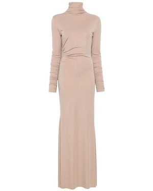 A.M.G Ruched-Detailed Maxi Dress - Natural
