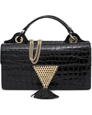 Aquazzura Downtown 24/7 Croc-Embossed Tassel Tote Bag - Black