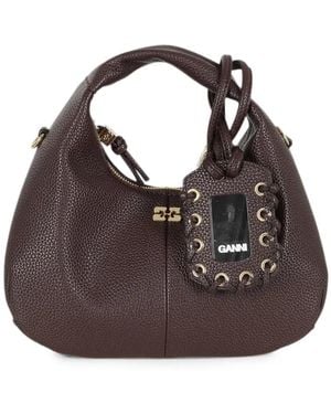 Ganni Mini Grained-Texture Tote Bag - Brown