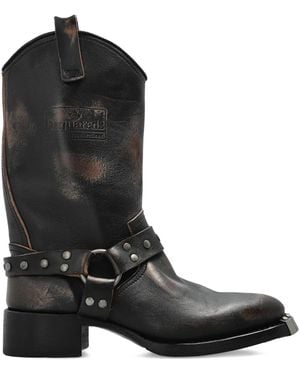 DSquared² Studded Leather Biker Boots - Black