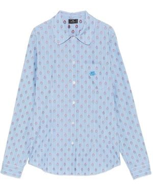 Etro Pegasus-Embroidered Striped Shirt - Blue