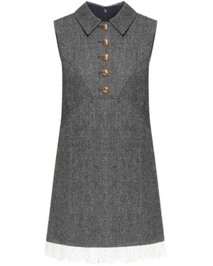 Self-Portrait Lace-Trim Herringbone Mini Dress - Grey
