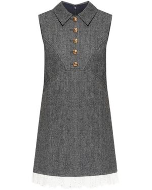 Self-Portrait Lace-Trim Herringbone Mini Dress - Grey