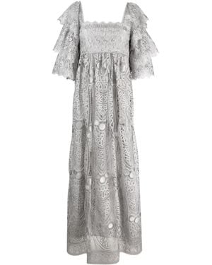 Alberta Ferretti Macramé Lace Gown - Gray