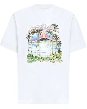 CASABLANCA Volcano-print Logo T-shirt - Blue