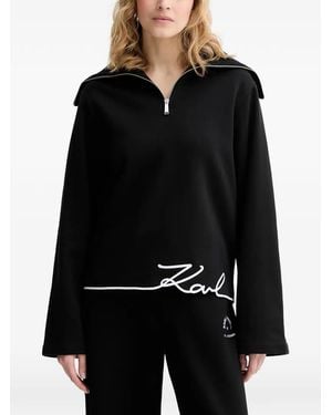 KARL LAGERFELD Logo-Embroidered Half-Zip Hoodie - Black