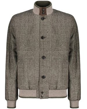 Fedeli Knitted-Collar Check-Pattern Bomber Jacket - Grey