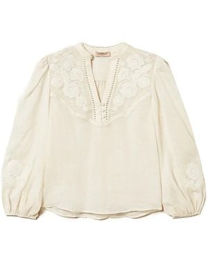 Twinset Ramie Blouse With Embroidery - Natural