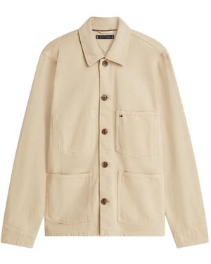 Tommy Hilfiger Flag Embroidered Denim Chore Jacket - Natural