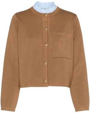 Sandro Detachable-Trim Collar Knitted Cardigan - Brown