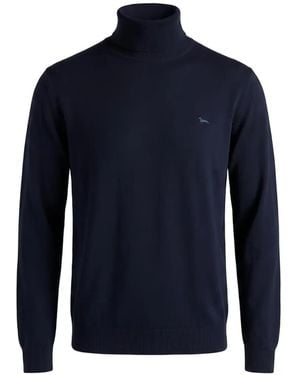 Harmont & Blaine Roll-Neck Embroidered-Logo Sweater - Blue
