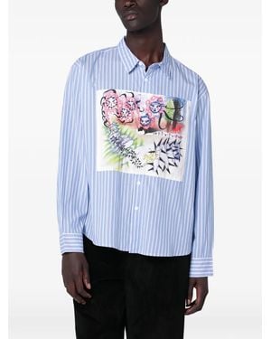Brain Dead Striped Floral-Print Long-Sleeves Shirt - White