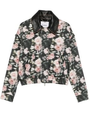 Halfboy Floral-Print Leather-Collar Bomber Jacket - Black