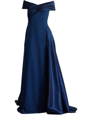 Tadashi Shoji Pleated Off-Shoulder Maxi Dress - Blue
